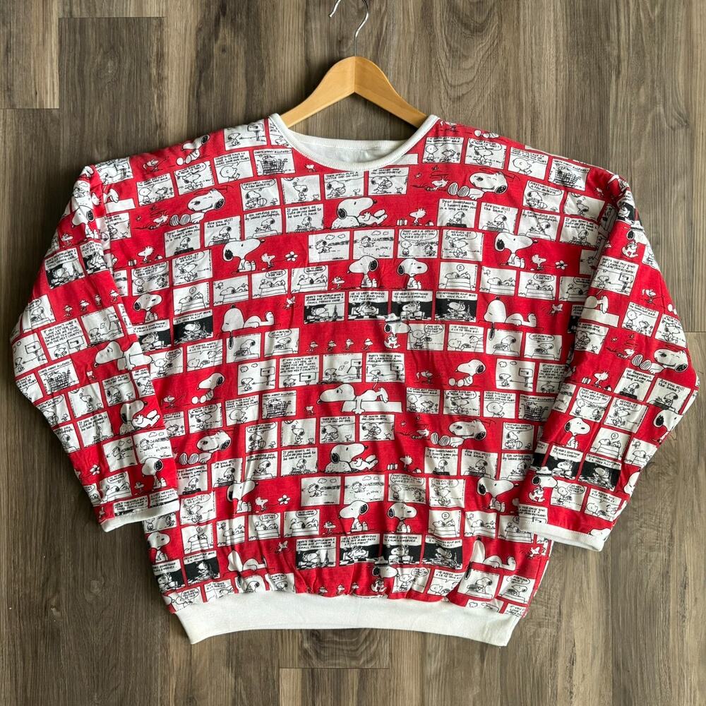 Vintage 1980s Snoopy Peanuts Reversible Sweatshirt Men's Size XL Joe Cool Red
